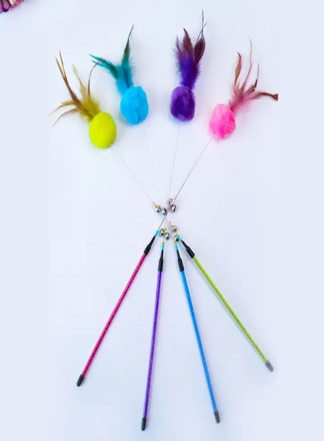 PET FUN Interactive Cat Teasing Stick | Engaging Feather Pom Pom Wand Toy Set for Kitten & Cats, Activity Cat Teaser Play Stick with Bell for Fun Exercise & Playing for Indoor (Pack of 1) - Image 2